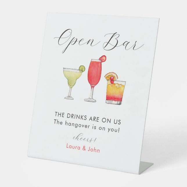 Cocktail mixed drinks Open Bar wedding Pedestal Sign (Front)