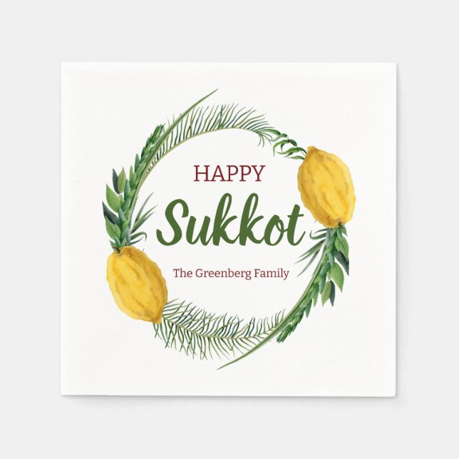 Cocktail Napkin Happy Sukkot Lulav Personalized (Front)