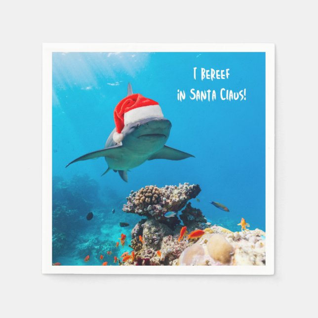 Cocktail Napkins, Shark Christmas Napkins (Front)