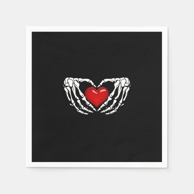 Cocktail Napkins, Skeleton Hands Around Heart  Napkins (Front)