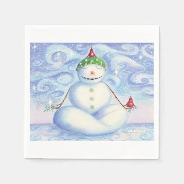 Cocktail Napkins with Yoga Snowman (Front)