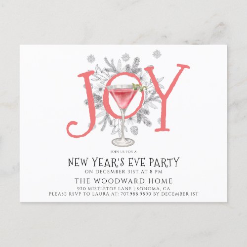 Cocktail New Years Eve Party Invitation Postcard