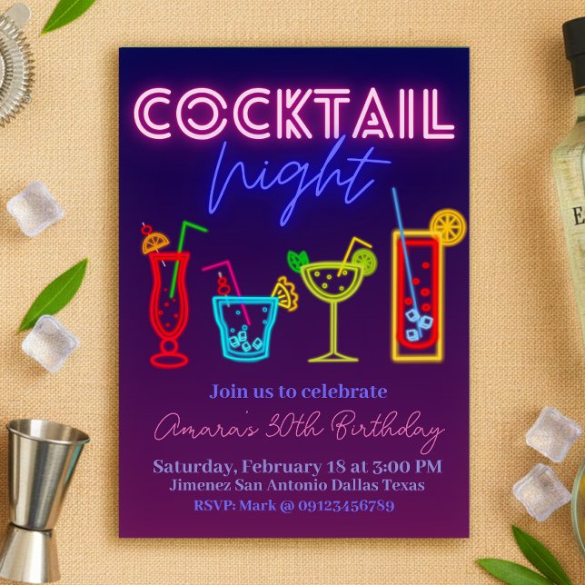 Cocktail Night - Neon Drink  Invitation (Cocktail Night - Neon Drink Invitation)