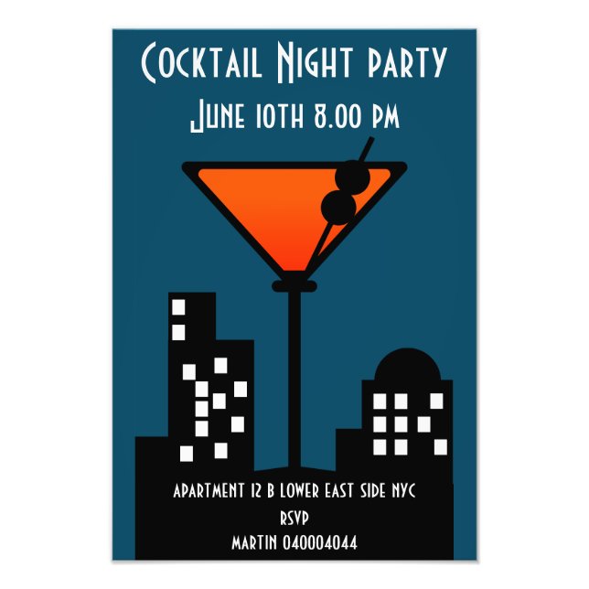 Cocktail Night Party Invitation Photo Print (Front)