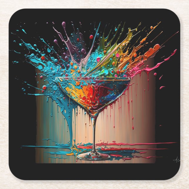 Cocktail PAINTING  SQUARE PAPER COASTER (Front)