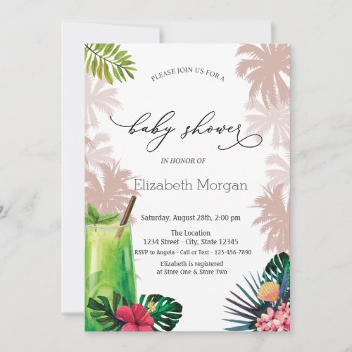 CocktailPalm Glitter Bokeh Baby Shower Invitation