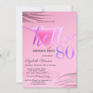 Cocktail Palm Leaves Pink 80th Birthday Invitation