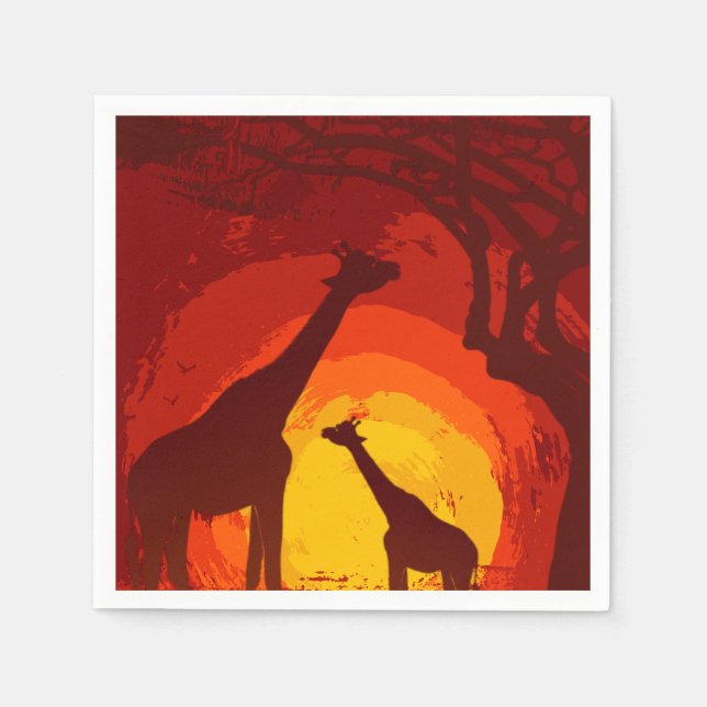 Cocktail Paper Napkin African Safari Giraffe Sun (Front)