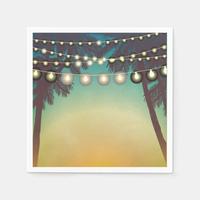 Cocktail Paper Napkin Beach Sunset Palm Trees Stri (Front)