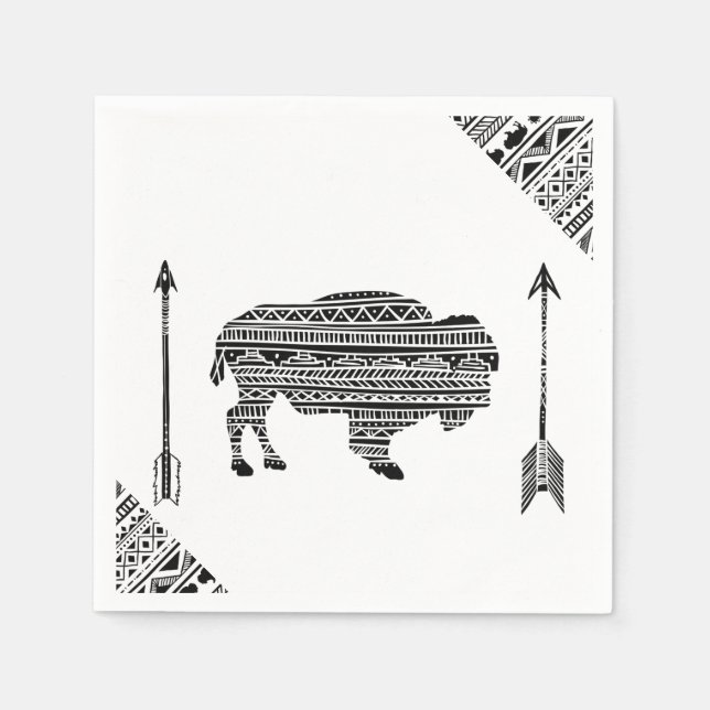 Cocktail Paper Napkin Boho Buffalo Tribal Pattern (Front)