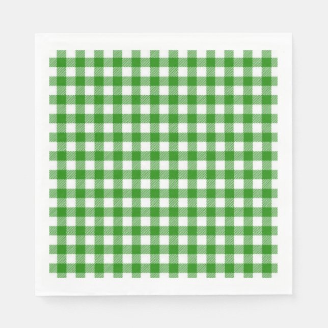 Cocktail Paper Napkins-Green Plaid Napkins (Front)