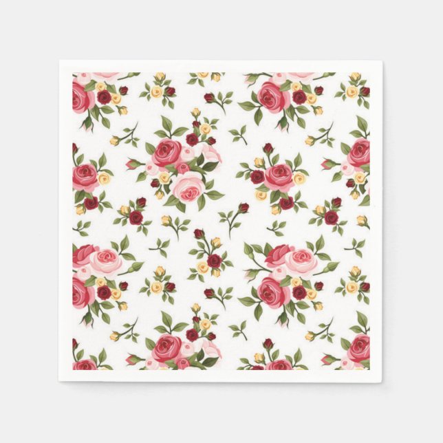 Cocktail Paper Napkins-Pink & Red  Roses Napkins (Front)