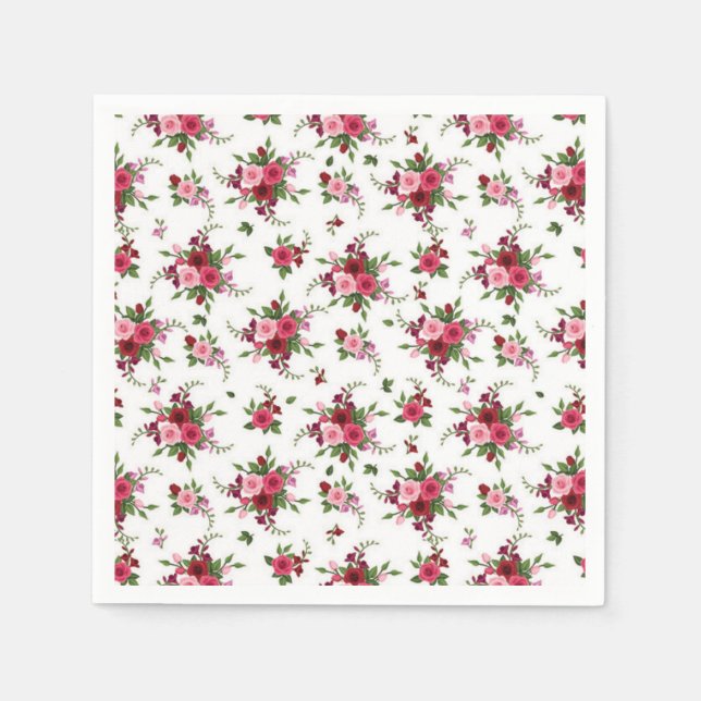 Cocktail Paper Napkins-Pink & Red  Roses Napkins (Front)