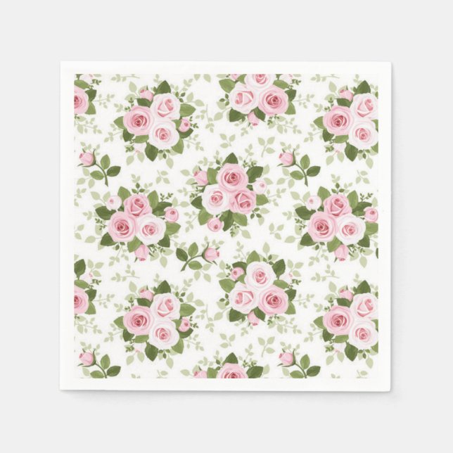 Cocktail Paper Napkins-Pink Roses Napkins (Front)