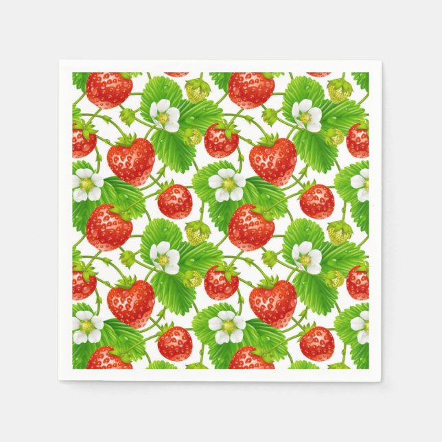 Cocktail Paper Napkins-Strawberries Napkins (Front)
