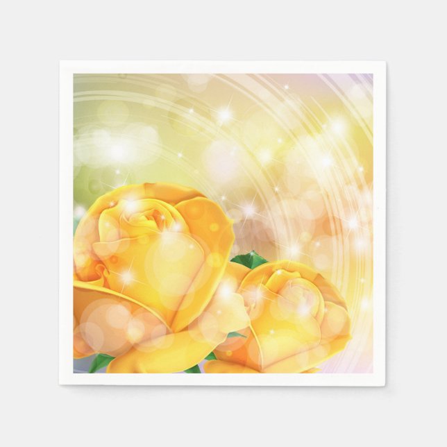 Cocktail Paper Napkins-Yellow Roses Napkins (Front)