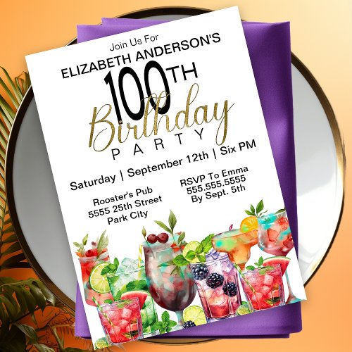 Cocktail Party 100th Birthday Invitation