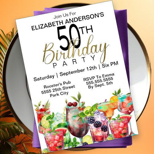 Cocktail Party 50th Birthday Invitation