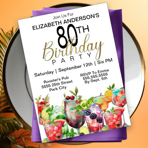 Cocktail Party 80th Birthday Invitation