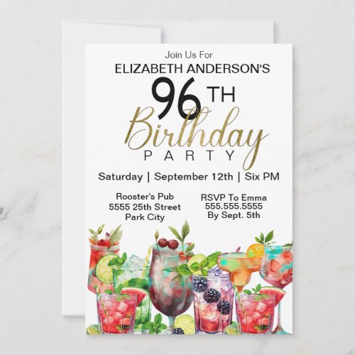 Cocktail Party 96th Birthday Invitation