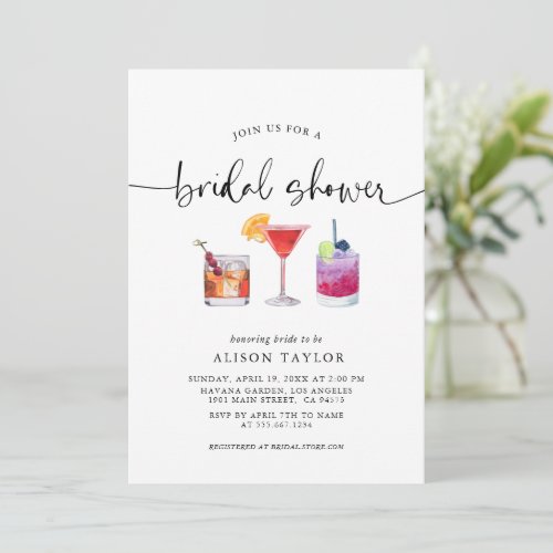 Cocktail Party Bridal Shower Calligraphy Invitation