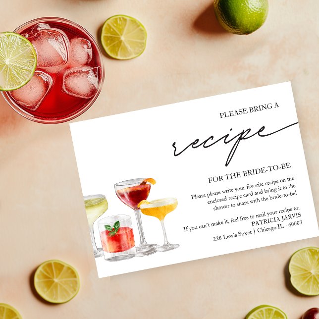 Cocktail Party Bridal Shower Recipe Request Invitation (Creator Uploaded)
