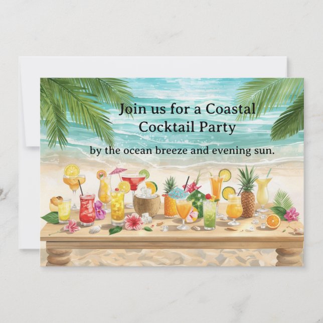 Cocktail Party by the beach with lot of drinks Invitation (Front)