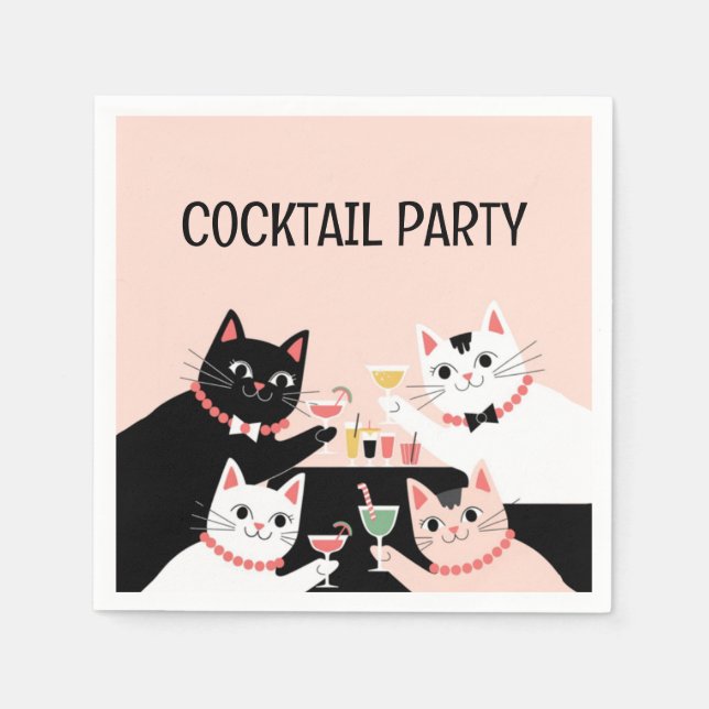 Cocktail party cats retro sophistiacted napkins (Front)