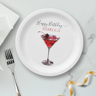 Cocktail Party Cherry Martini Happy Birthday Paper Plates