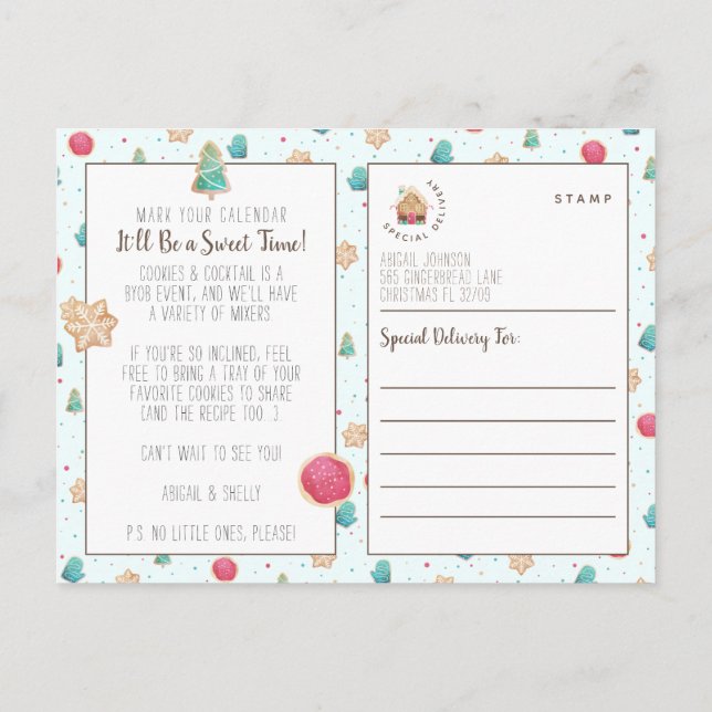 Cocktail Party Christmas Cookies Budget Invitation Postcard (Back)