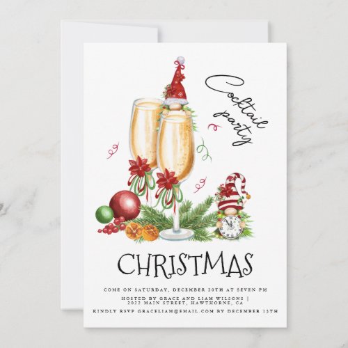 Cocktail Party Christmas Gnomes White Wine Invitation