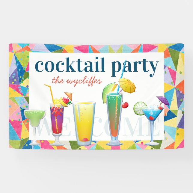 Cocktail Party Colorful Rainbow Summer Drinks Fun Banner (Horizontal)