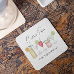 Cocktail Party Cute Watercolor Custom Square Paper Coaster<br><div class="desc">Raise a glass in style with this cocktail party essential featuring custom party supplies designed to impress. This charming drinkware showcases a watercolor design paired with your family name for a personal touch. The cute and whimsical artwork adds fun flair, while the simple, minimalist, and classy aesthetic ensures it suits...</div>