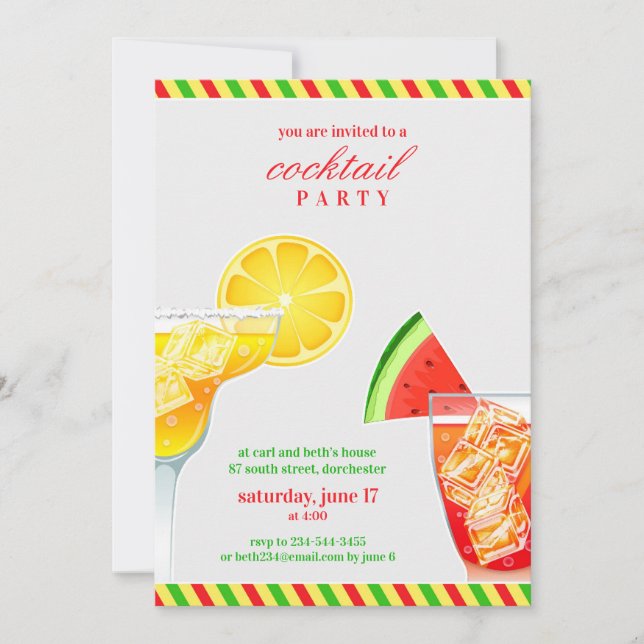 Cocktail Party Drinking Flat Invitation (Front)