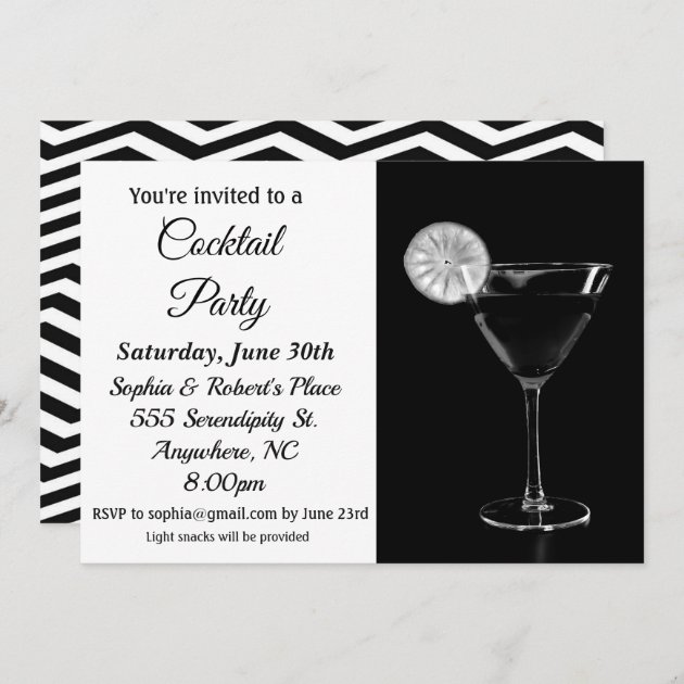 Cocktail Party Elegant Black and White Invitation | Zazzle