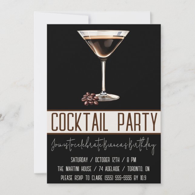 Cocktail Party, Espresso Martini, Birthday Party Invitation (Front)