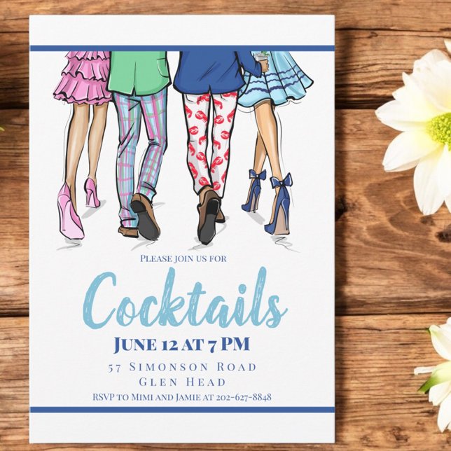 Cocktail Party Fashion Couples Lobster Preppy Invitation (Creator Uploaded)