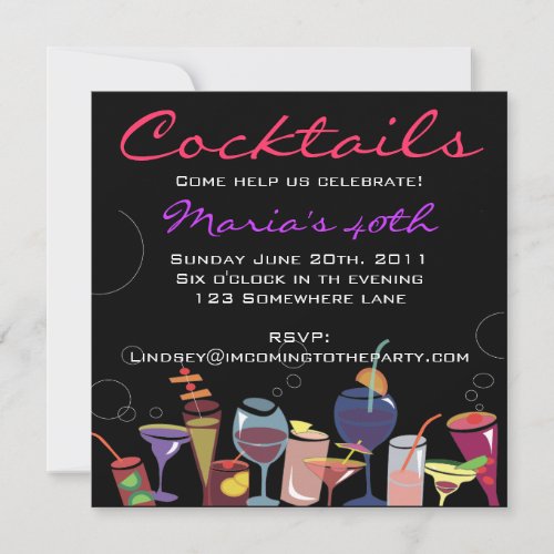 Cocktail Party Happy Birthday Invitation Drink