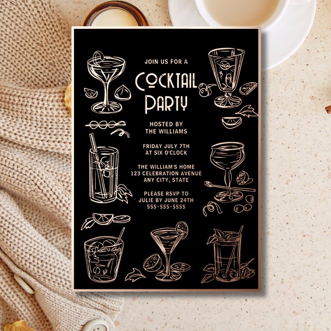 Cocktail Party Invitation Black Elegant  Foil Invitation (Creator Uploaded)