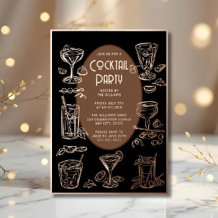 Cocktail Party Invitation Black Vintage Retro Foil Invitation