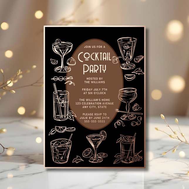 Cocktail Party Invitation Black Vintage Retro Foil Invitation (Creator Uploaded)