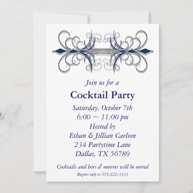 Cocktail Party Invitation Blue Party Invitations (Front)
