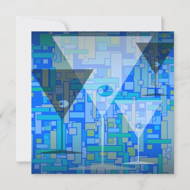 Cocktail Party Invitation Retro Blue Martini (Front)