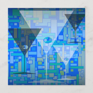 Cocktail Party Invitation Retro Blue Martini