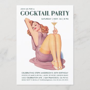 Cocktail Party Invitations | Vintage Pin-up Girl by Anything_Goes at Zazzle