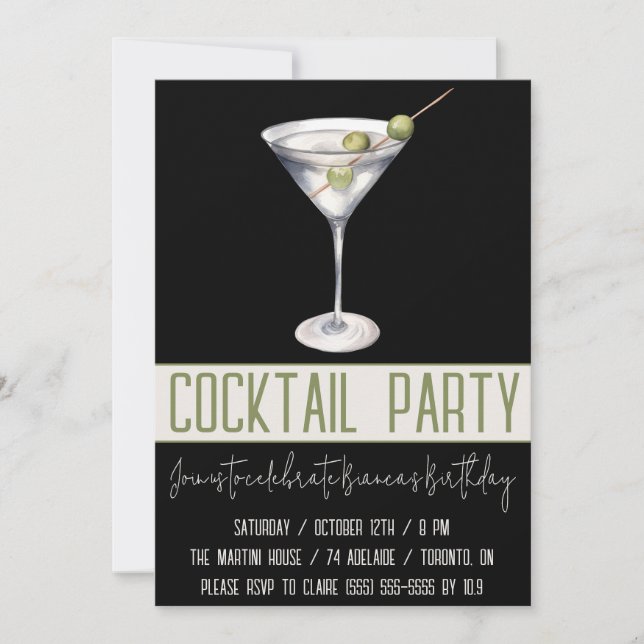 Cocktail Party, Martini, Drinks, Birthday Party Invitation (Front)