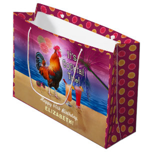 Cocktail Party Tropical Rooster Funny Birthday Large Gift Bag