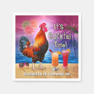 Cocktail Party Tropical Rooster Funny Birthday Napkins