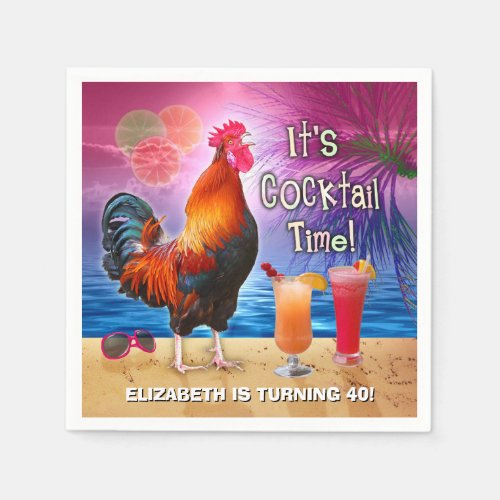 Cocktail Party Tropical Rooster Funny Birthday Napkins