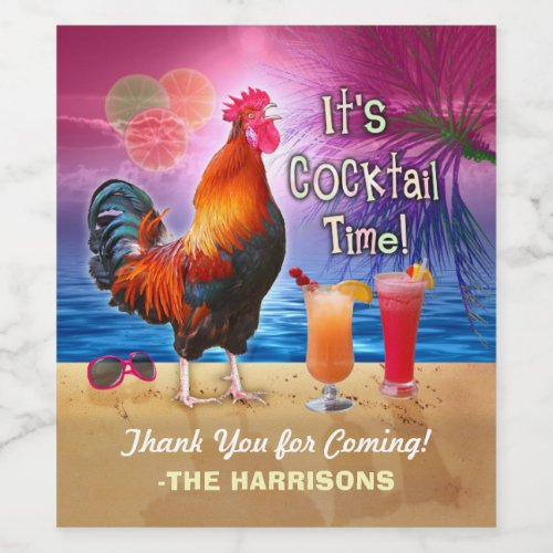 Cocktail Party Tropical Rooster Funny Birthday Wine Label